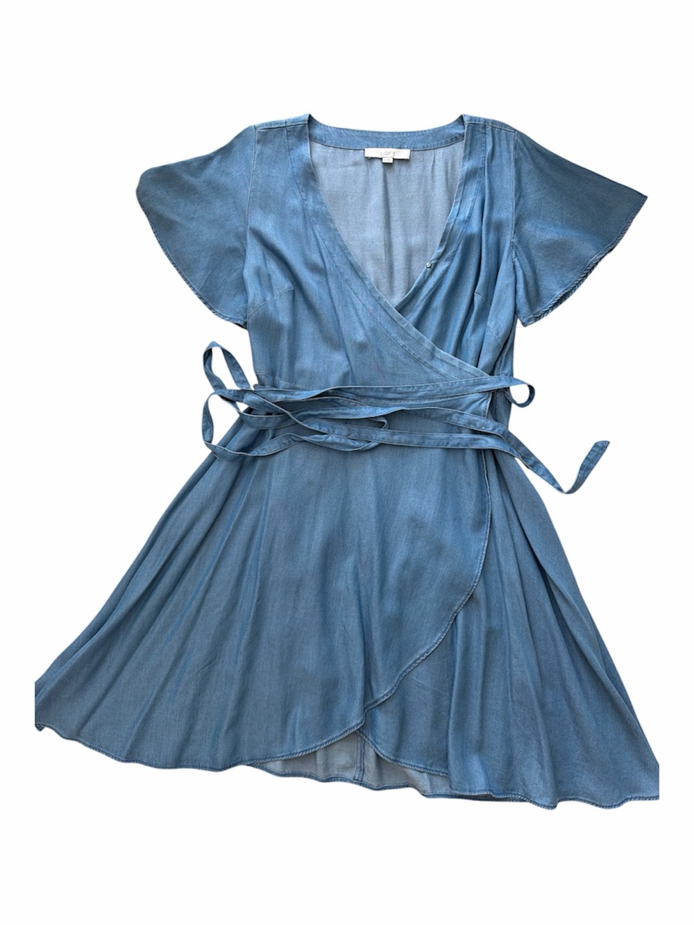 LOFT Flutter Sleeve Chambray Wrap Dress